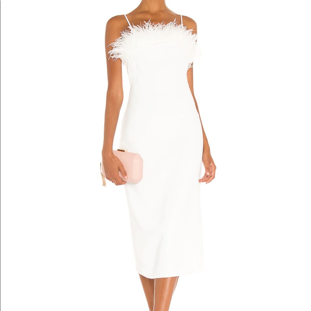 Elliatt white feather trim dress